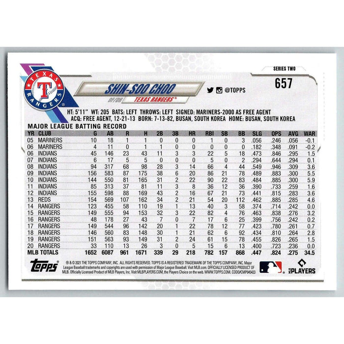 2021 Topps Baseball Complete Set Shin-Soo Choo Texas Rangers #657 - Collectible Craze America