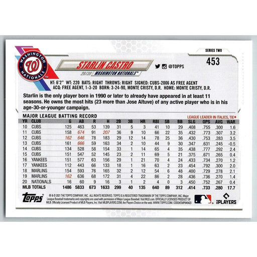 2021 Topps Baseball Complete Set Starlin Castro Washington Nationals #453 - Collectible Craze America