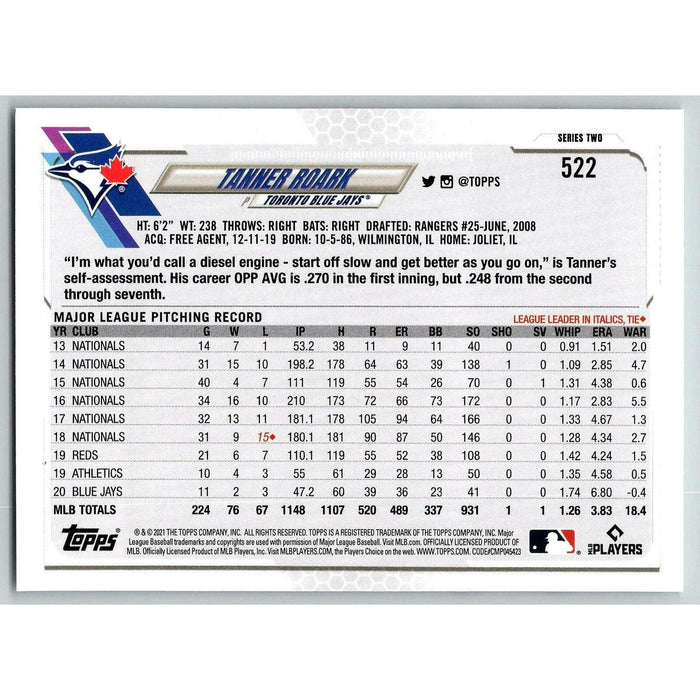 2021 Topps Baseball Complete Set Tanner Roark Toronto Blue Jays #522 - Collectible Craze America