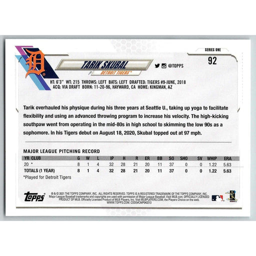 2021 Topps Baseball Complete Set Tarik Skubal RC Detroit Tigers #92 - Collectible Craze America