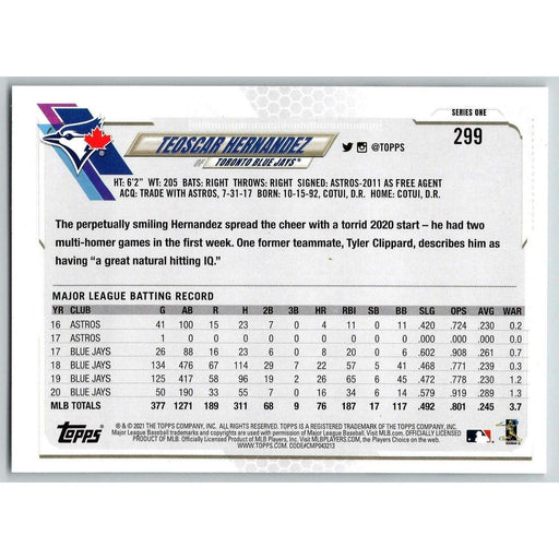 2021 Topps Baseball Complete Set Teoscar Hernandez Toronto Blue Jays #299 - Collectible Craze America