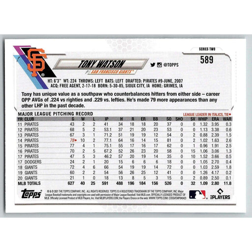 2021 Topps Baseball Complete Set Tony Watson San Francisco Giants #589 - Collectible Craze America