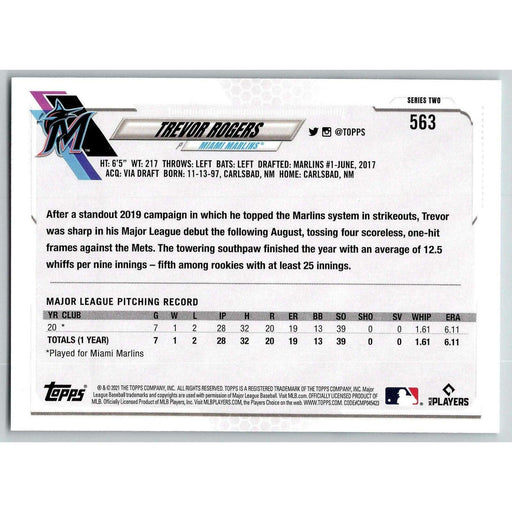 2021 Topps Baseball Complete Set Trevor Rogers RC Miami Marlins #563 - Collectible Craze America