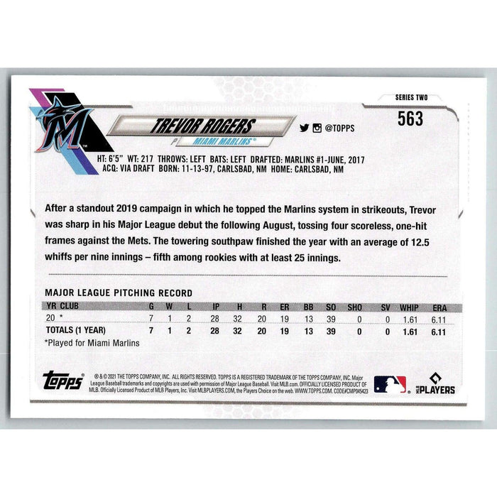 2021 Topps Baseball Complete Set Trevor Rogers RC Miami Marlins #563 - Collectible Craze America