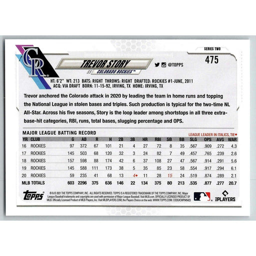 2021 Topps Baseball Complete Set Trevor Story Colorado Rockies #475 - Collectible Craze America