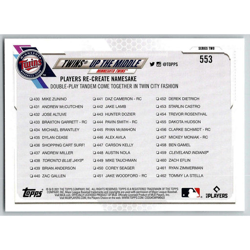 2021 Topps Baseball Complete Set Twins Up The Middle Minnesota Twins #553 - Collectible Craze America