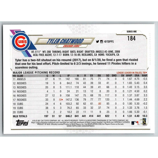 2021 Topps Baseball Complete Set Tyler Chatwood Chicago Cubs #184 - Collectible Craze America