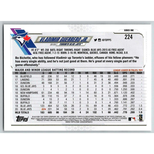 2021 Topps Baseball Complete Set Vladimir Guerrero Jr. Toronto Blue Jays #224 - Collectible Craze America