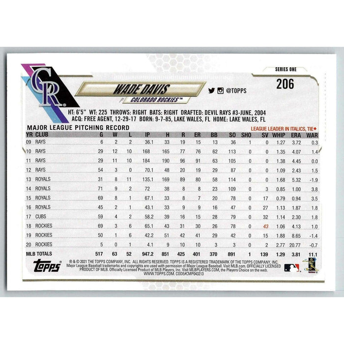 2021 Topps Baseball Complete Set Wade Davis Colorado Rockies #206 - Collectible Craze America