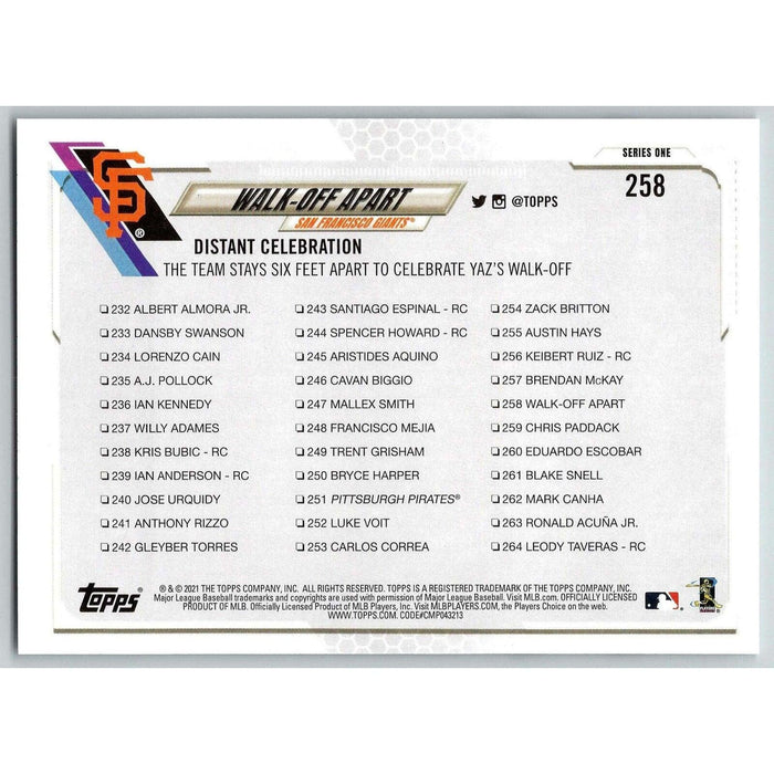 2021 Topps Baseball Complete Set Walk-Off Apart San Francisco Giants #258 - Collectible Craze America