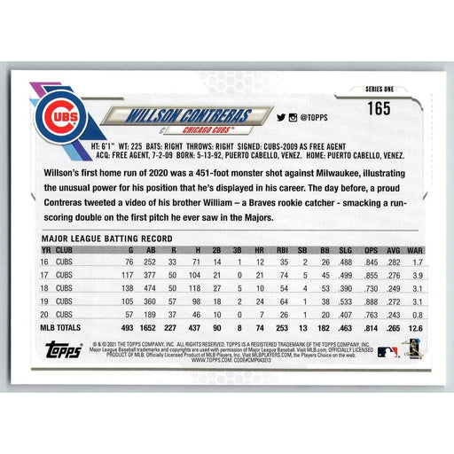 2021 Topps Baseball Complete Set Willson Contreras Chicago Cubs #165 - Collectible Craze America