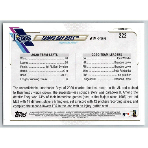 2021 Topps Baseball Complete Set Willy Adames Tampa Bay Rays #148 - Collectible Craze America