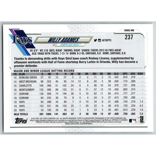 2021 Topps Baseball Complete Set Willy Adames Tampa Bay Rays #237 - Collectible Craze America