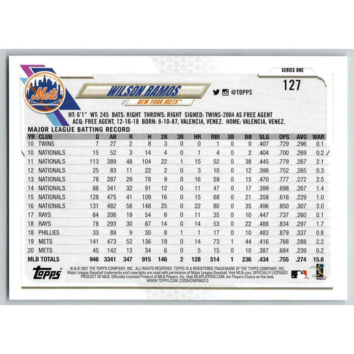 2021 Topps Baseball Complete Set Wilson Ramos New York Mets #127 - Collectible Craze America