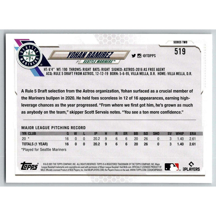 2021 Topps Baseball Complete Set Yohan Ramirez RC Seattle Mariners #519 - Collectible Craze America