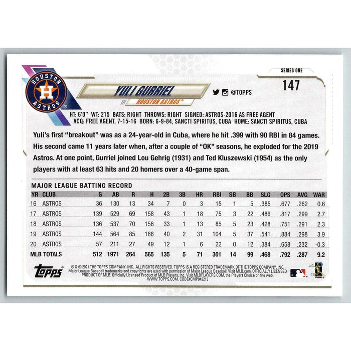 2021 Topps Baseball Complete Set Yuli Gurriel Houston Astros #147 - Collectible Craze America