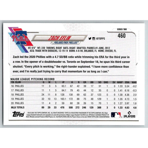 2021 Topps Baseball Complete Set Zach Eflin Philadelphia Phillies #460 - Collectible Craze America