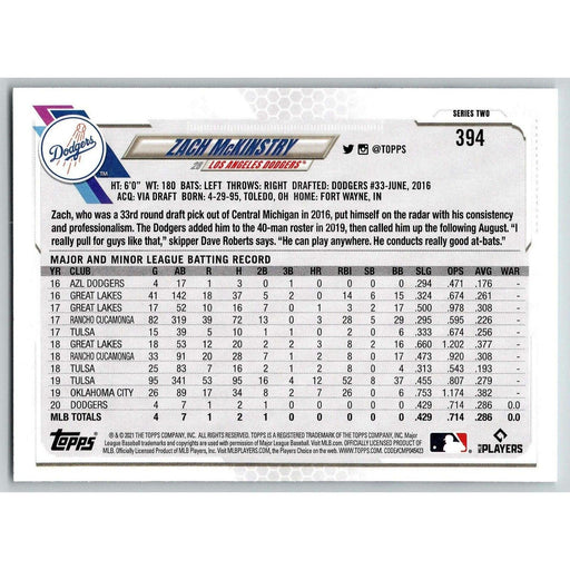 2021 Topps Baseball Complete Set Zach McKinstry RC Los Angeles Dodgers #394 - Collectible Craze America