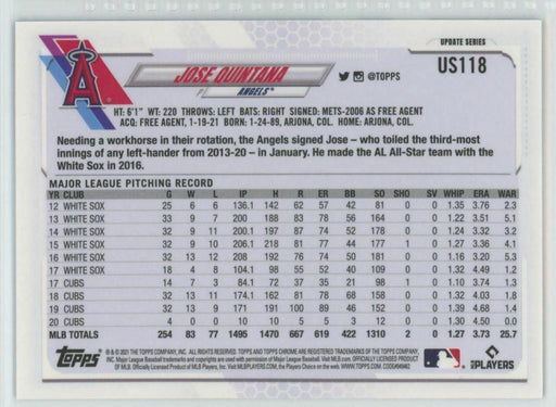 2021 Topps Chrome Sapphire Edition #US118 Jose Quintana Los Angeles Angels - Collectible Craze America