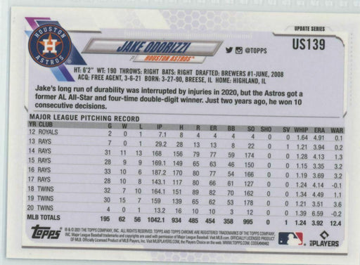 2021 Topps Chrome Sapphire Edition #US139 Jake Odorizzi Houston Astros - Collectible Craze America