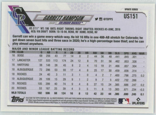 2021 Topps Chrome Sapphire Edition #US151 Garrett Hampson Colorado Rockies - Collectible Craze America