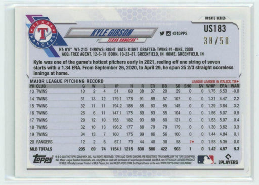 2021 Topps Chrome Sapphire Edition #US183 Kyle Gibson Texas Rangers 38/50 Green - Collectible Craze America