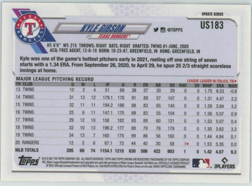 2021 Topps Chrome Sapphire Edition #US183 Kyle Gibson Texas Rangers - Collectible Craze America