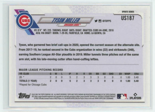 2021 Topps Chrome Sapphire Edition #US187 Tyson Miller RC Chicago Cubs - Collectible Craze America