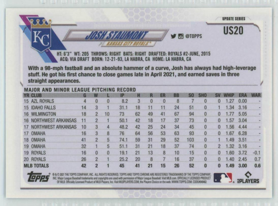 2021 Topps Chrome Sapphire Edition #US20 Josh Staumont Kansas City Royals - Collectible Craze America