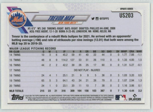 2021 Topps Update Trevor May Mets US203