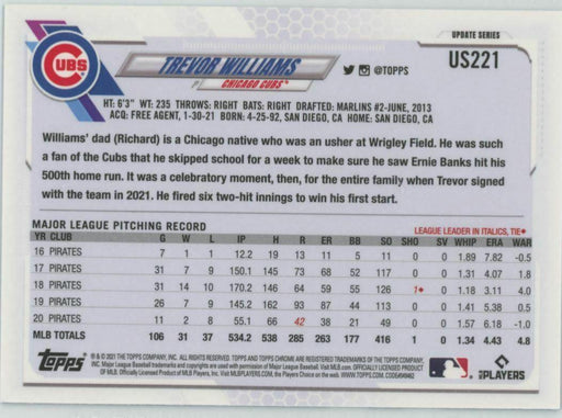 2021 Topps Chrome Sapphire Edition #US221 Trevor Williams Chicago Cubs - Collectible Craze America