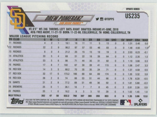 2021 Topps Chrome Sapphire Edition #US235 Drew Pomeranz San Diego Padres - Collectible Craze America