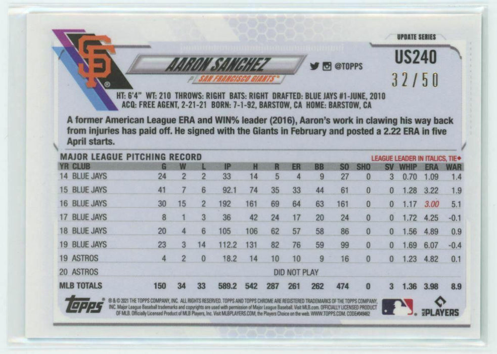 2021 Topps Chrome Sapphire Edition #US240 Aaron Sanchez San Francisco Giants - Collectible Craze America