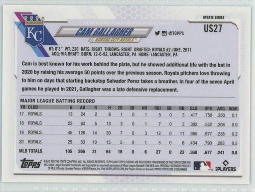 2021 Topps Chrome Sapphire Edition #US27 Cam Gallagher Kansas City Royals - Collectible Craze America