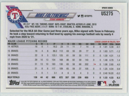 2021 Topps Chrome Sapphire Edition #US275 Mike Foltynewicz Texas Rangers - Collectible Craze America