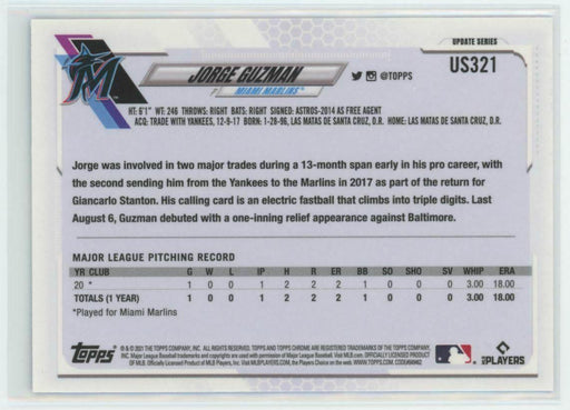 2021 Topps Chrome Sapphire Edition #US321 Jorge Guzman RC Miami Marlins - Collectible Craze America