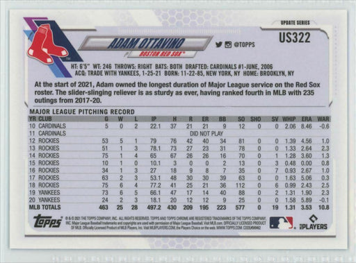 2021 Topps Chrome Sapphire Edition #US322 Adam Ottavino Boston Red Sox - Collectible Craze America
