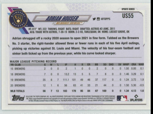 2021 Topps Chrome Sapphire Edition #US55 Adrian Houser Milwaukee Brewers - Collectible Craze America