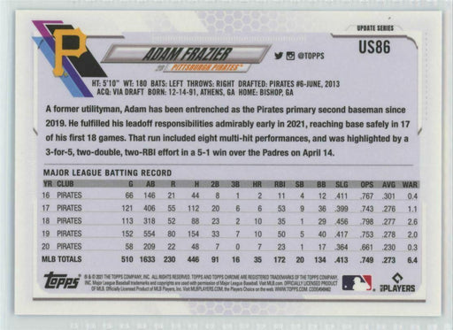 2021 Topps Chrome Sapphire Edition #US86 Adam Frazier Pittsburgh Pirates - Collectible Craze America