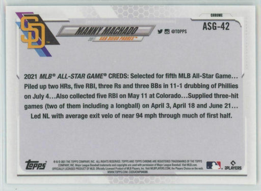 2021 Topps Chrome Update #ASG-42 Manny Machado San Diego Padres All-Star Game - Collectible Craze America