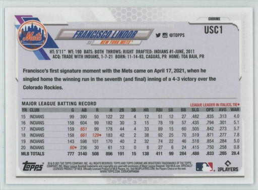 2021 Topps Chrome Update #USC1 Francisco Lindor New York Mets - Collectible Craze America