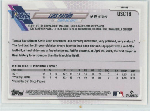 2021 Topps Chrome Update #USC18 Luis Patiño RC Tampa Bay Rays - Collectible Craze America