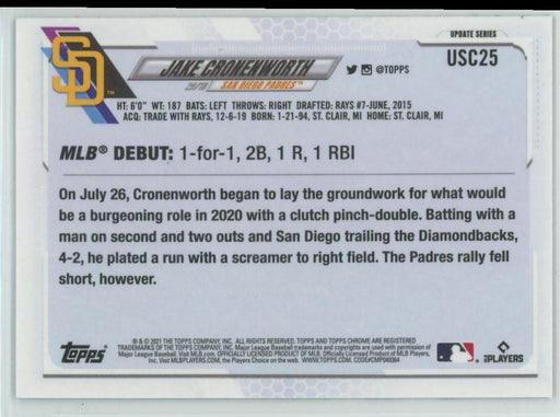 2021 Topps Chrome Update #USC25 Jake Cronenworth RC San Diego Padres - Collectible Craze America