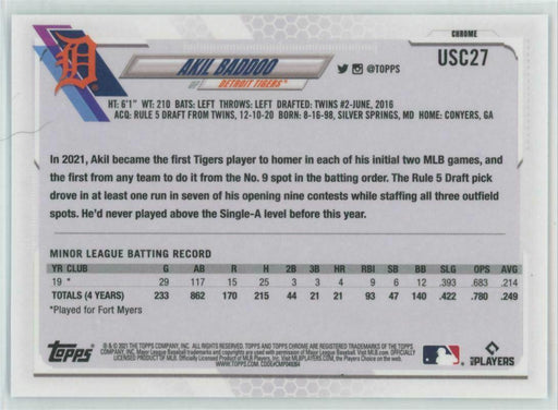 2021 Topps Chrome Update #USC27 Akil Baddoo RC Detroit Tigers - Collectible Craze America