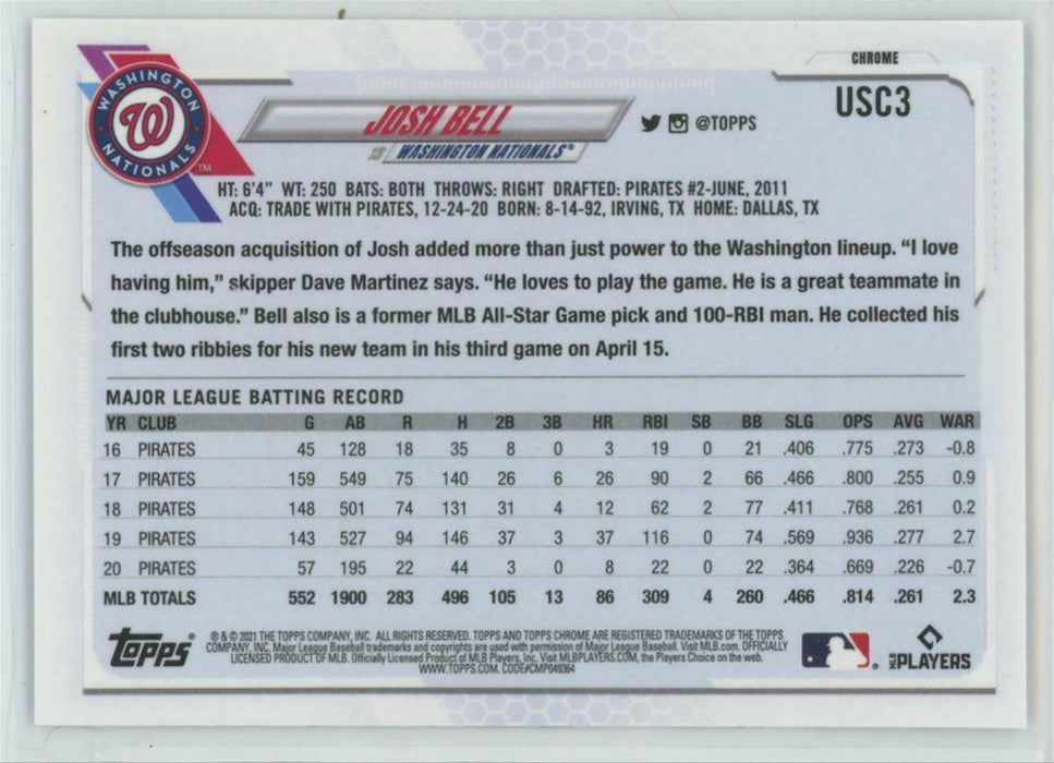 2021 Topps Chrome Update #USC3 Josh Bell Washington Nationals - Collectible Craze America