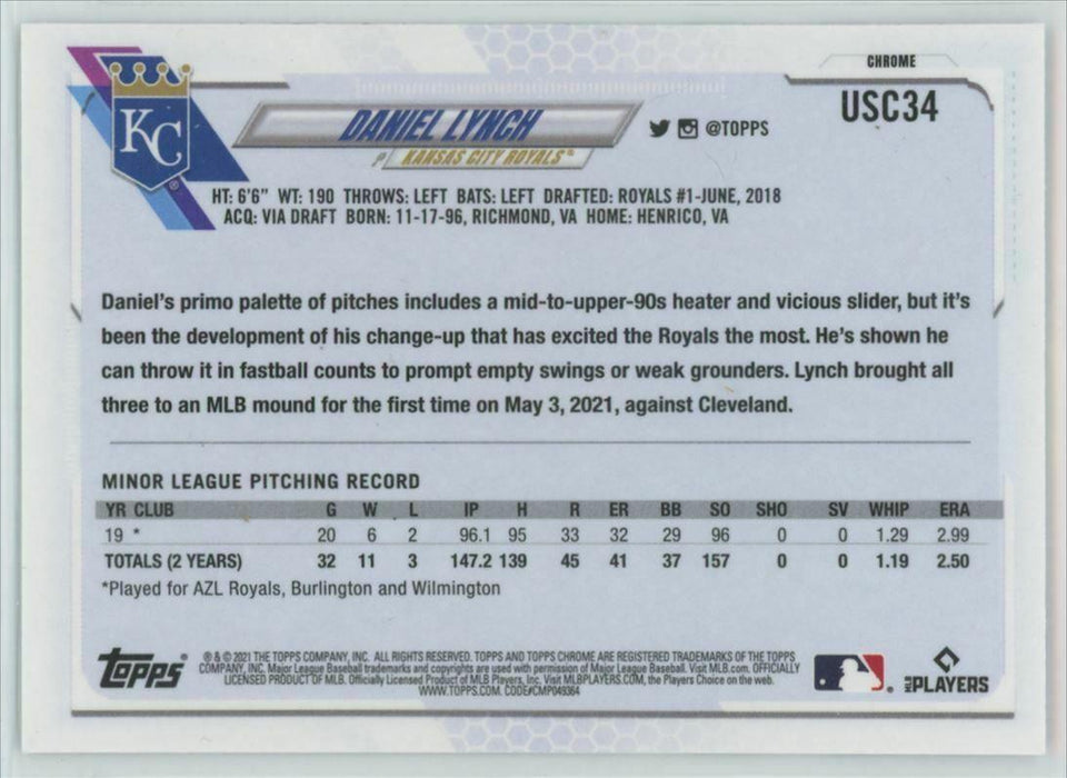 2021 Topps Chrome Update #USC34 Daniel Lynch RC Kansas City Royals - Collectible Craze America