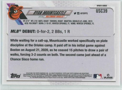 2021 Topps Chrome Update #USC39 Ryan Mountcastle RC Baltimore Orioles - Collectible Craze America