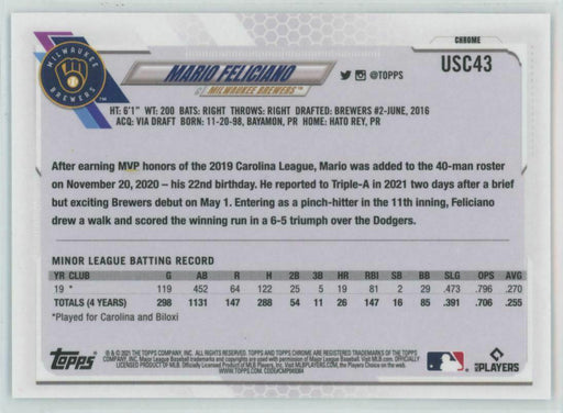 2021 Topps Chrome Update #USC43 Mario Feliciano RC Milwaukee Brewers - Collectible Craze America