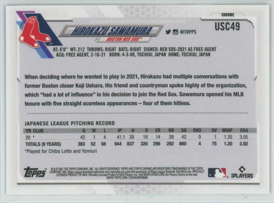 2021 Topps Chrome Update #USC49 Hirokazu Sawamura RC Boston Red Sox Purple - Collectible Craze America