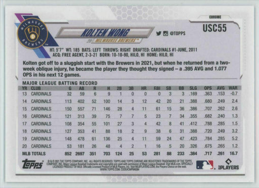 2021 Topps Chrome Update #USC55 Kolten Wong Milwaukee Brewers - Collectible Craze America